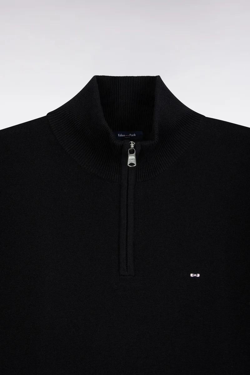 Pull col camionneur en laine et coton noir coupe droite