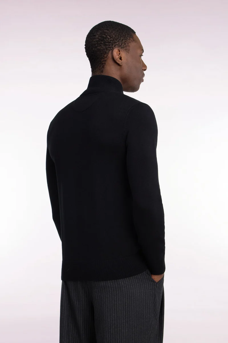 Pull col camionneur en laine et coton noir coupe droite