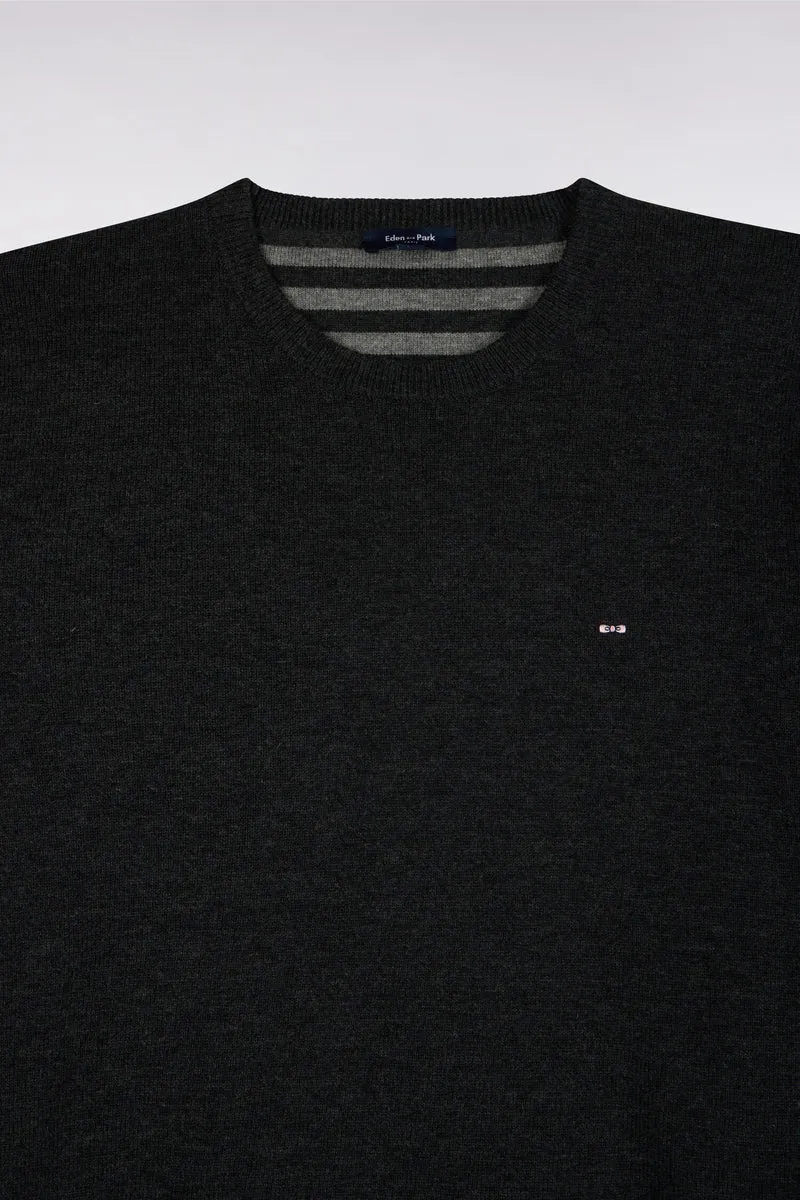 Pull col rond en laine et coton gris anthracite coupe droite
