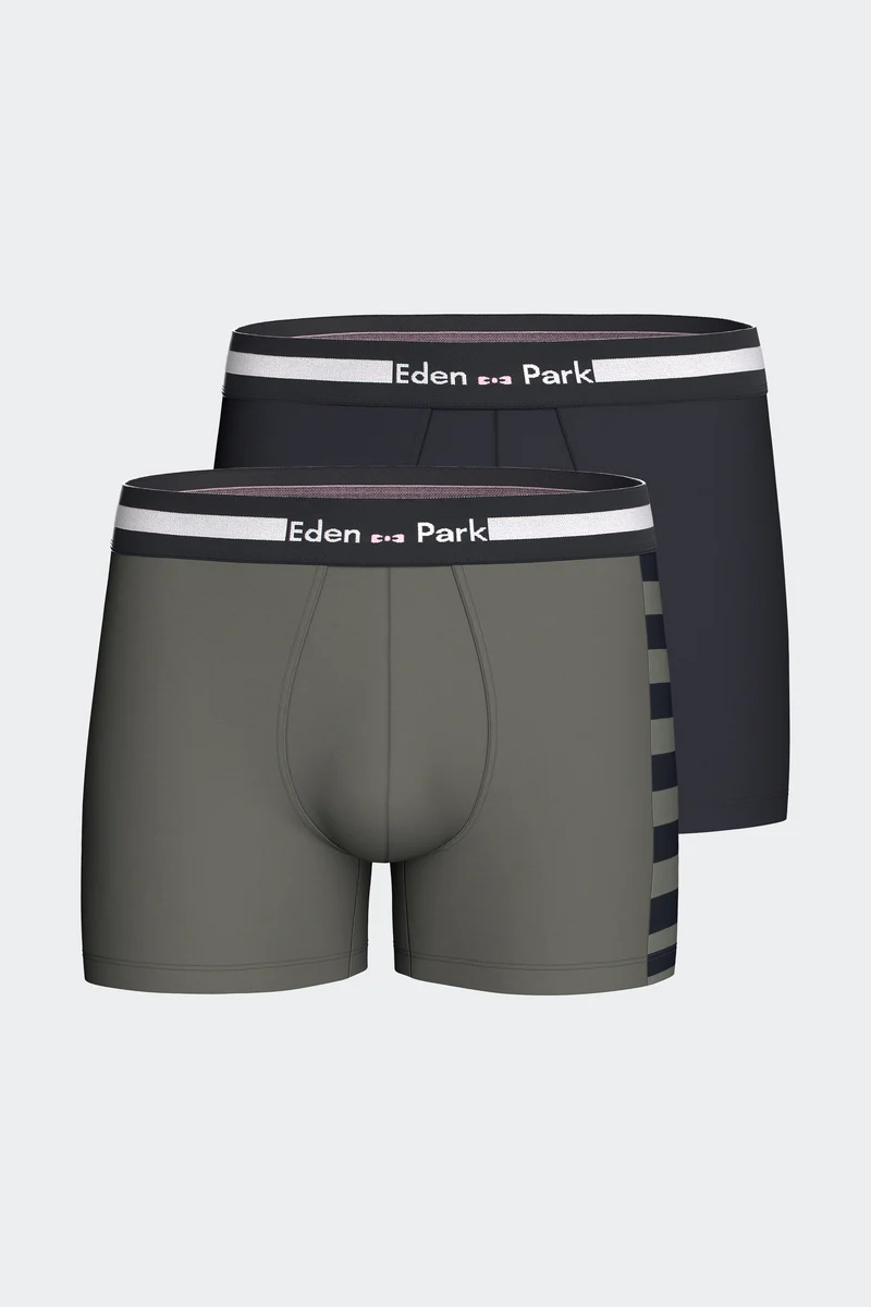 Lot de 2 boxers en jersey de coton stretch marine et kaki