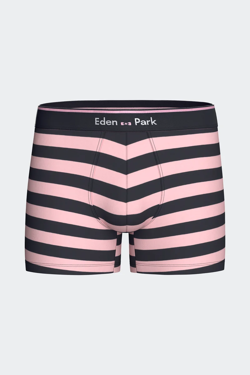 Lot de 3 boxers en jersey de coton stretch unis et rayés marine et rose