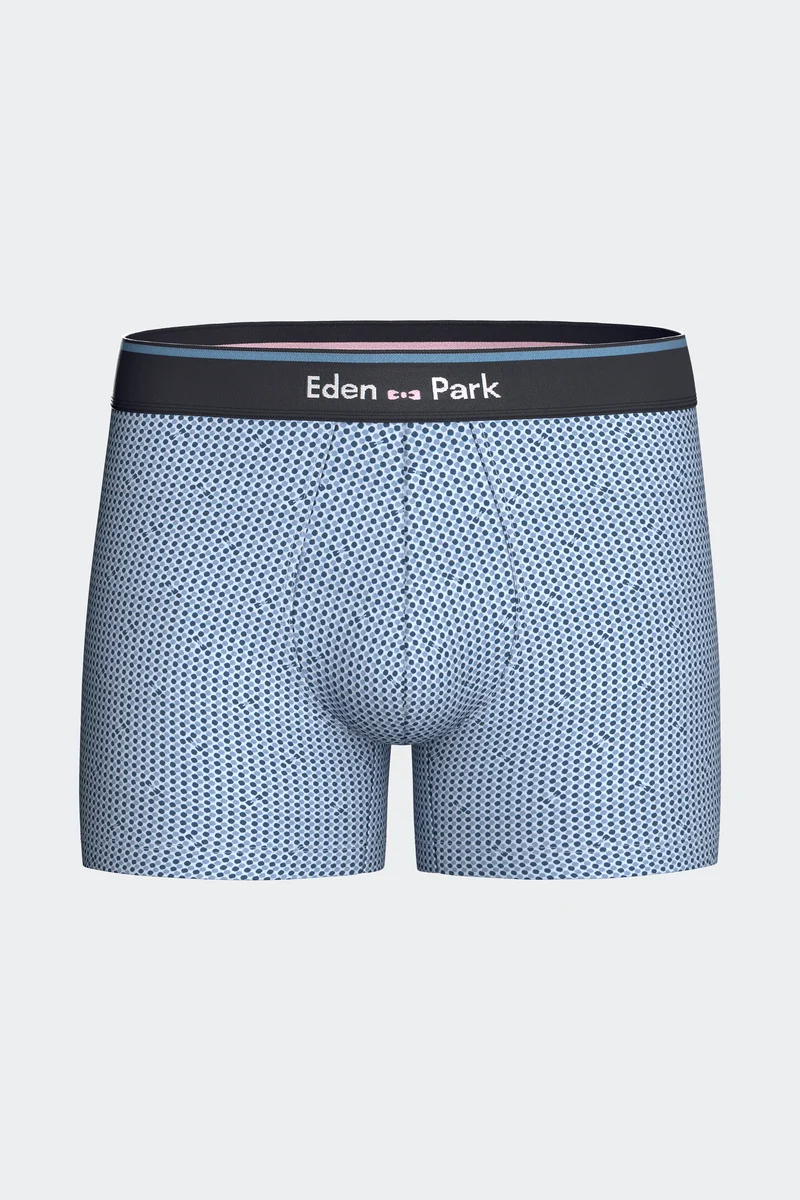 Lot de 2 boxers en jersey de coton stretch unis et imprimés marine et ciel