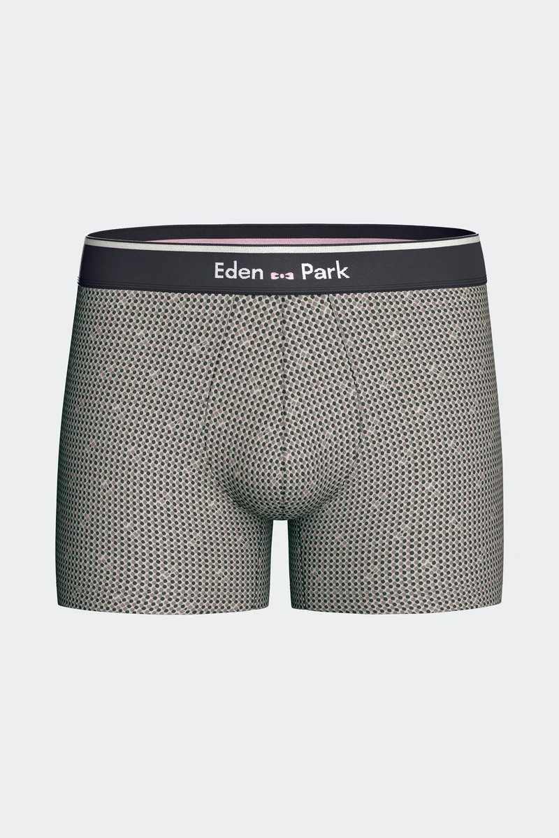 Lot de 2 boxers en jersey de coton stretch unis et imprimés kaki et gris
