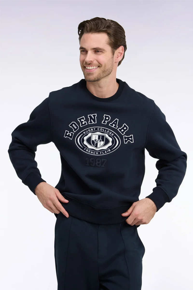 Sweatshirt en molleton marine brodé coupe droite