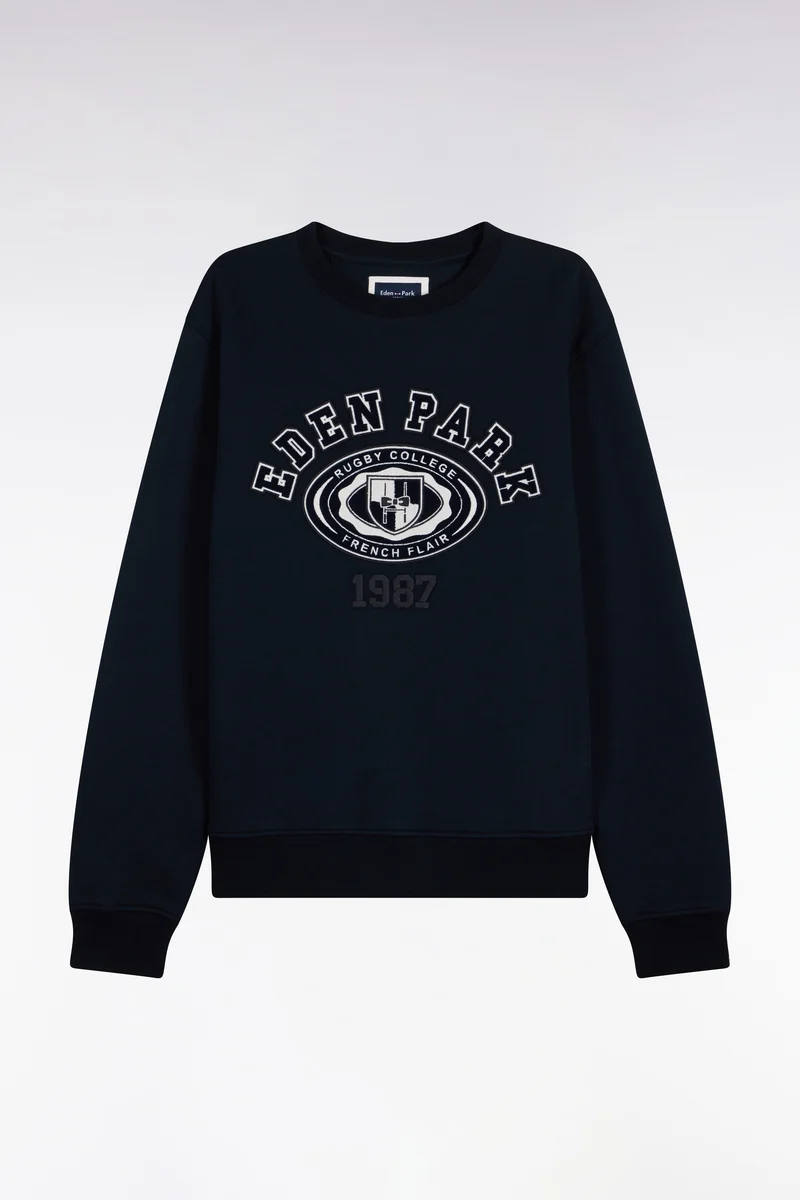 Sweatshirt en molleton marine brodé coupe droite