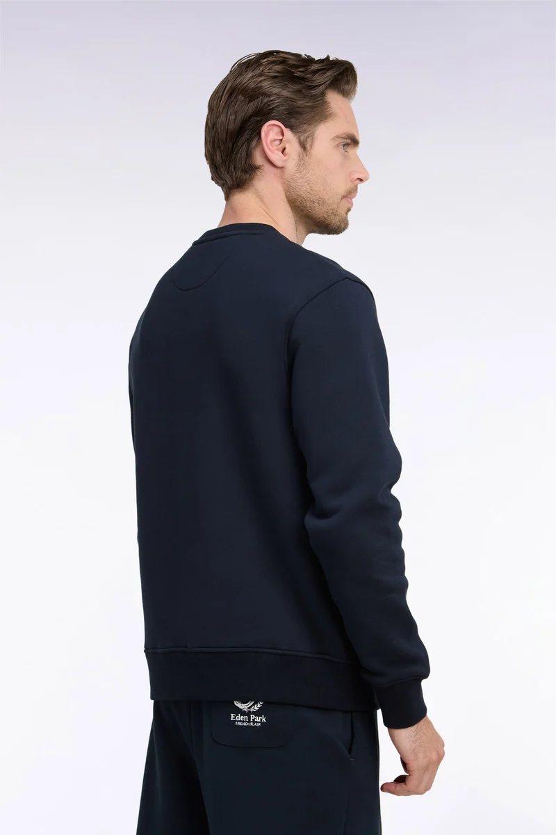 Sweatshirt en molleton marine brodé coupe droite