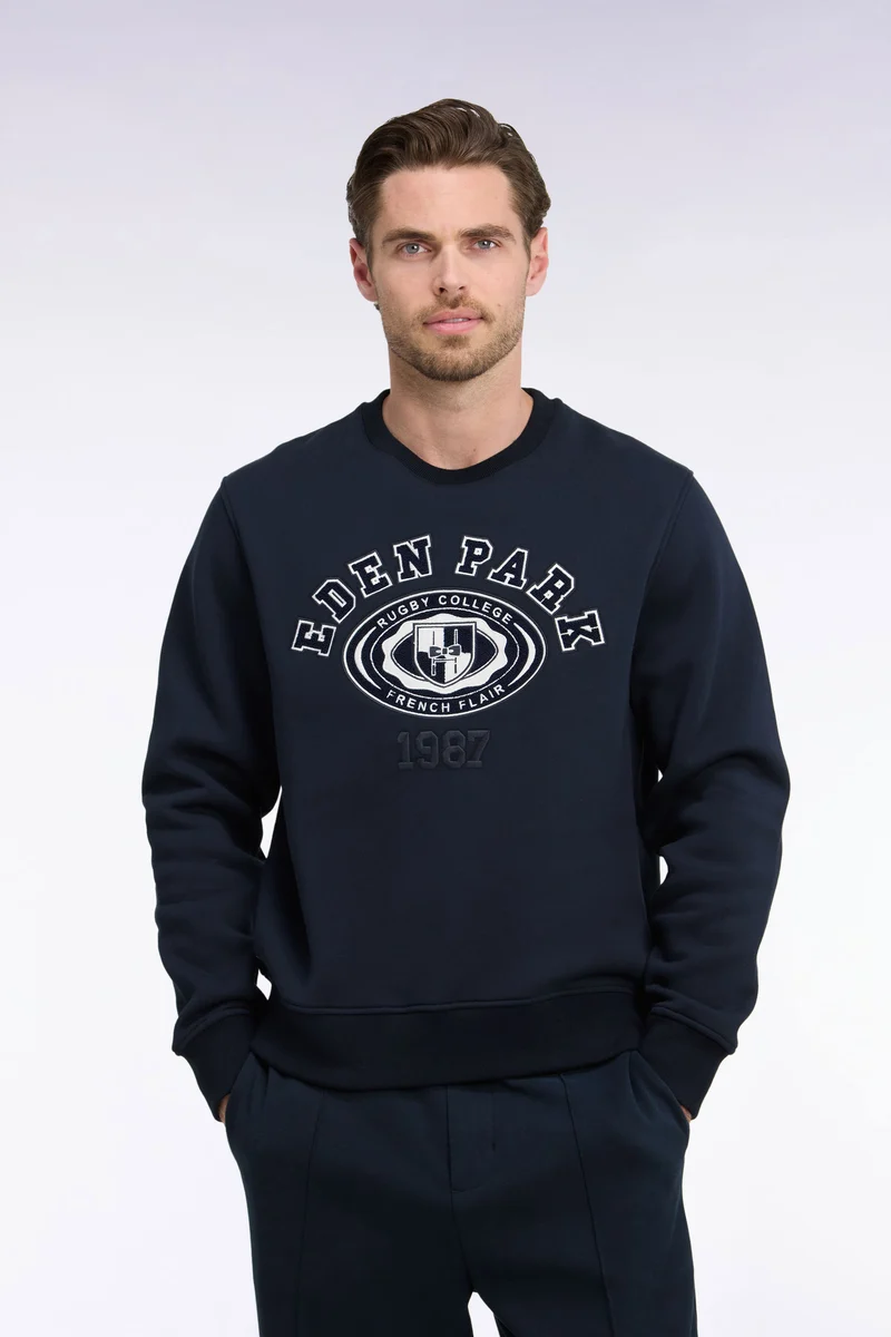 Sweatshirt en molleton marine brodé coupe droite
