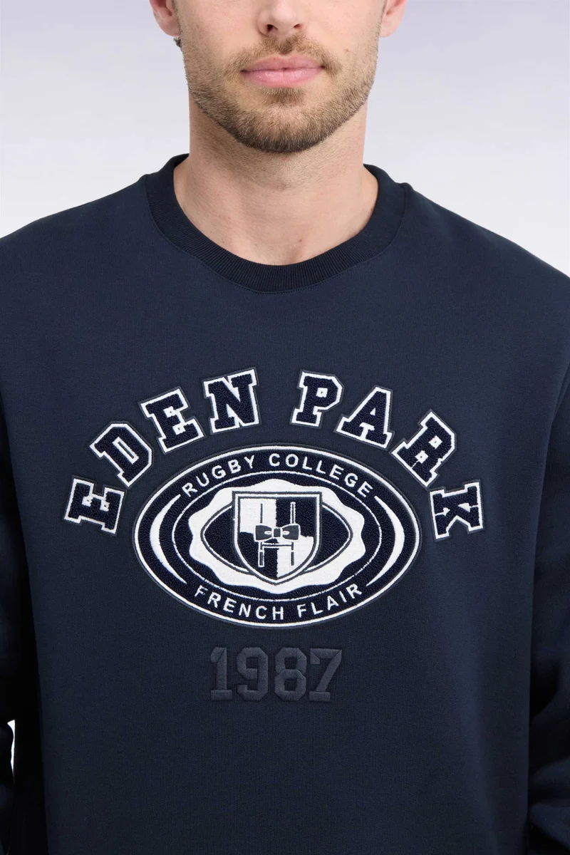 Sweatshirt en molleton marine brodé coupe droite
