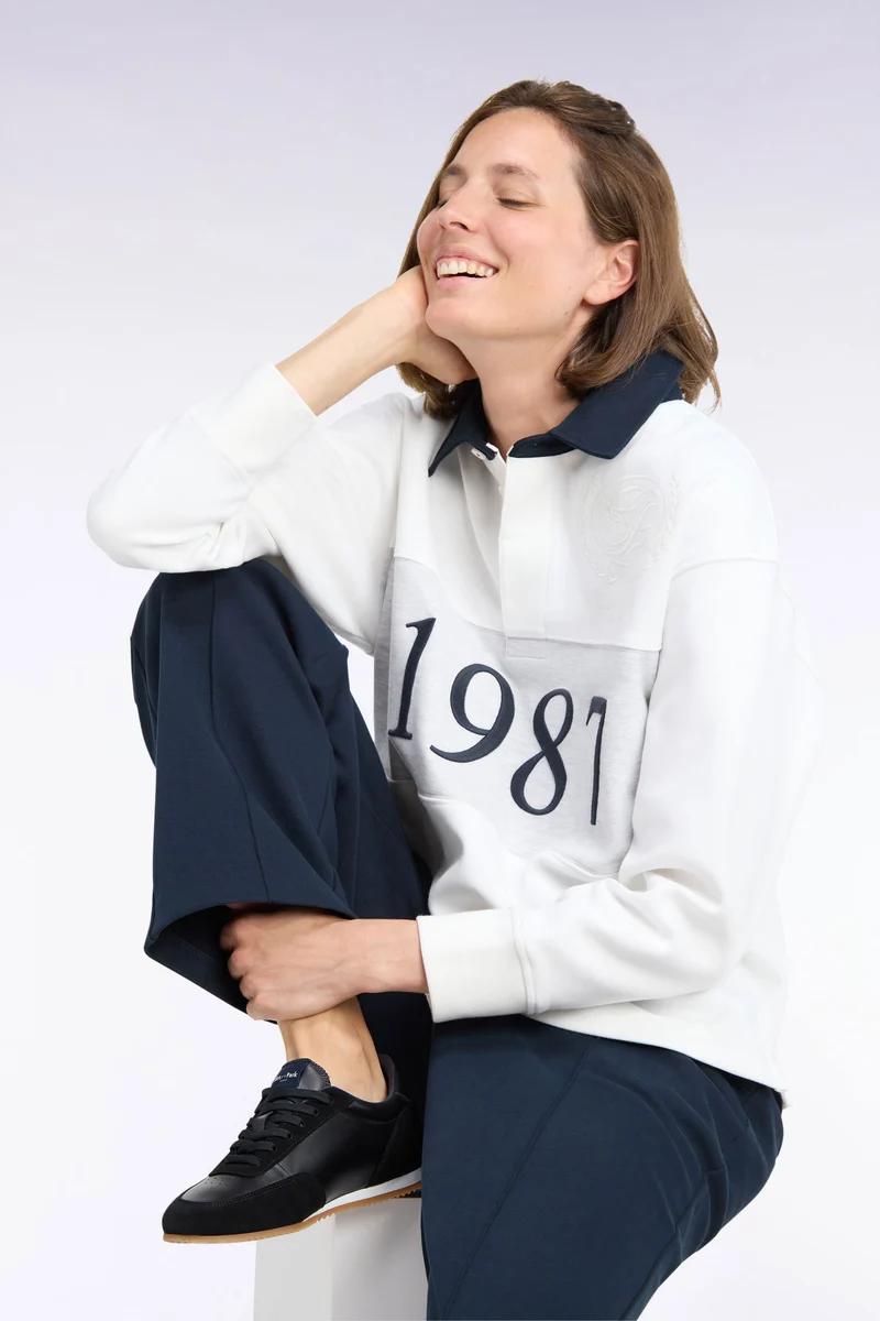 Sweatshirt unisexe en interlock écru chiné coupe loose