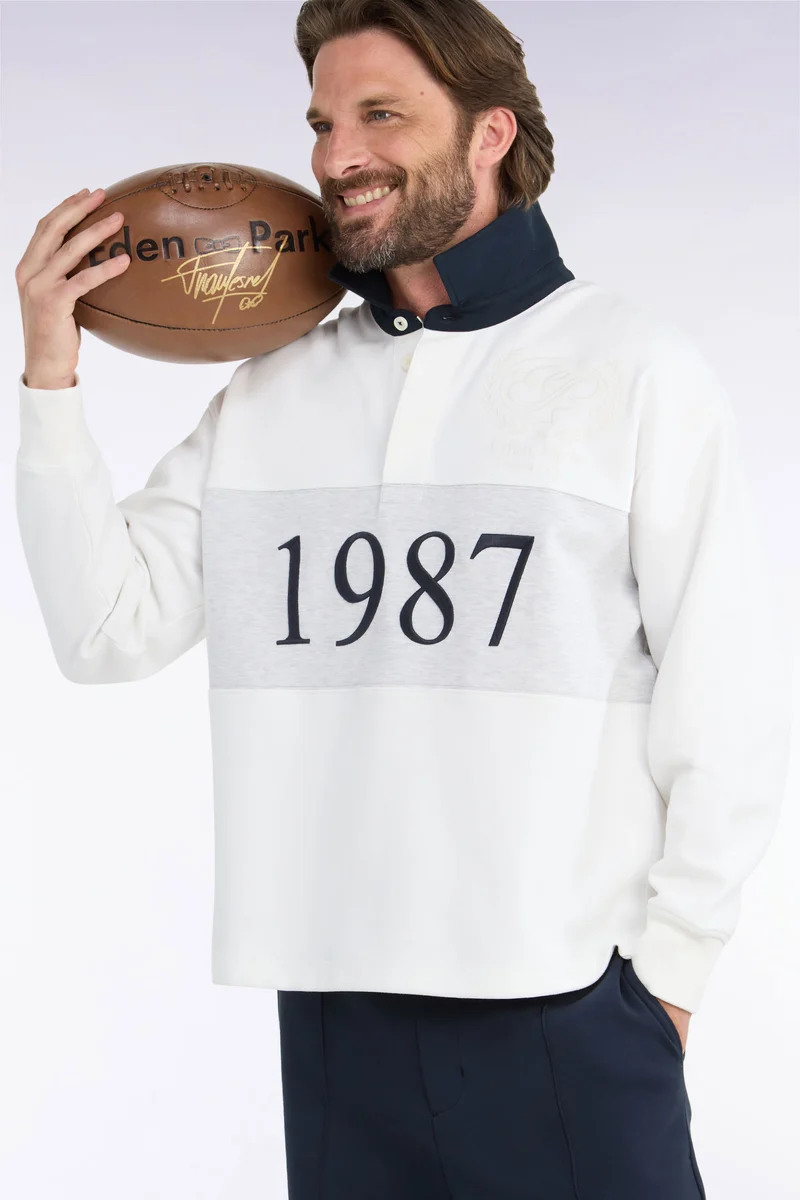 Sweatshirt unisexe en interlock écru chiné coupe loose