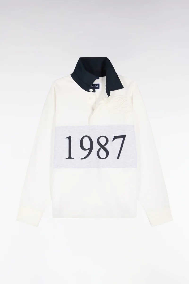 Sweatshirt unisexe en interlock écru chiné coupe loose