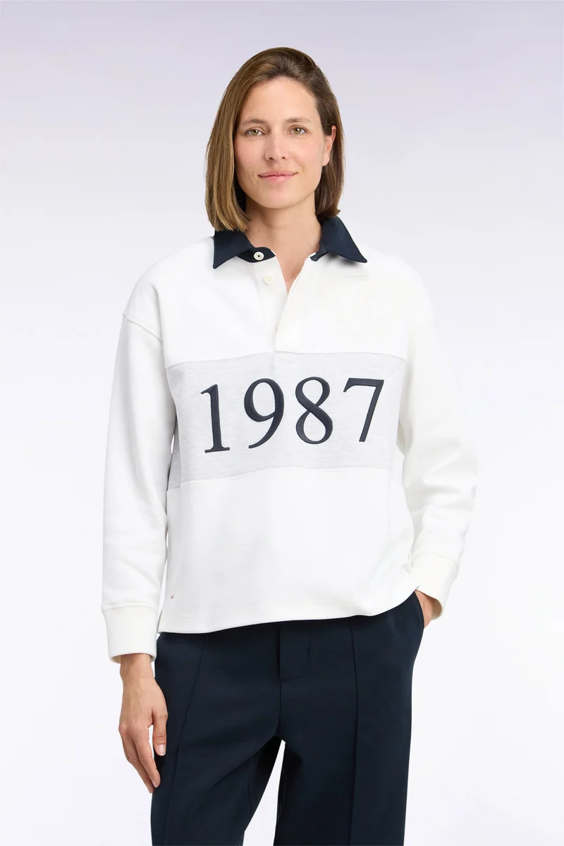 Sweatshirt unisexe en interlock écru chiné coupe loose