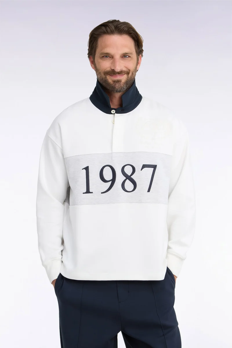 Sweatshirt unisexe en interlock écru chiné coupe loose