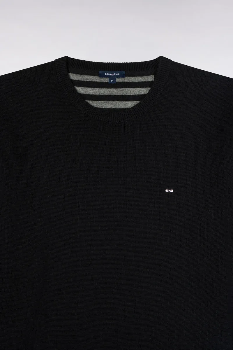 Pull col rond en laine et coton noir coupe droite