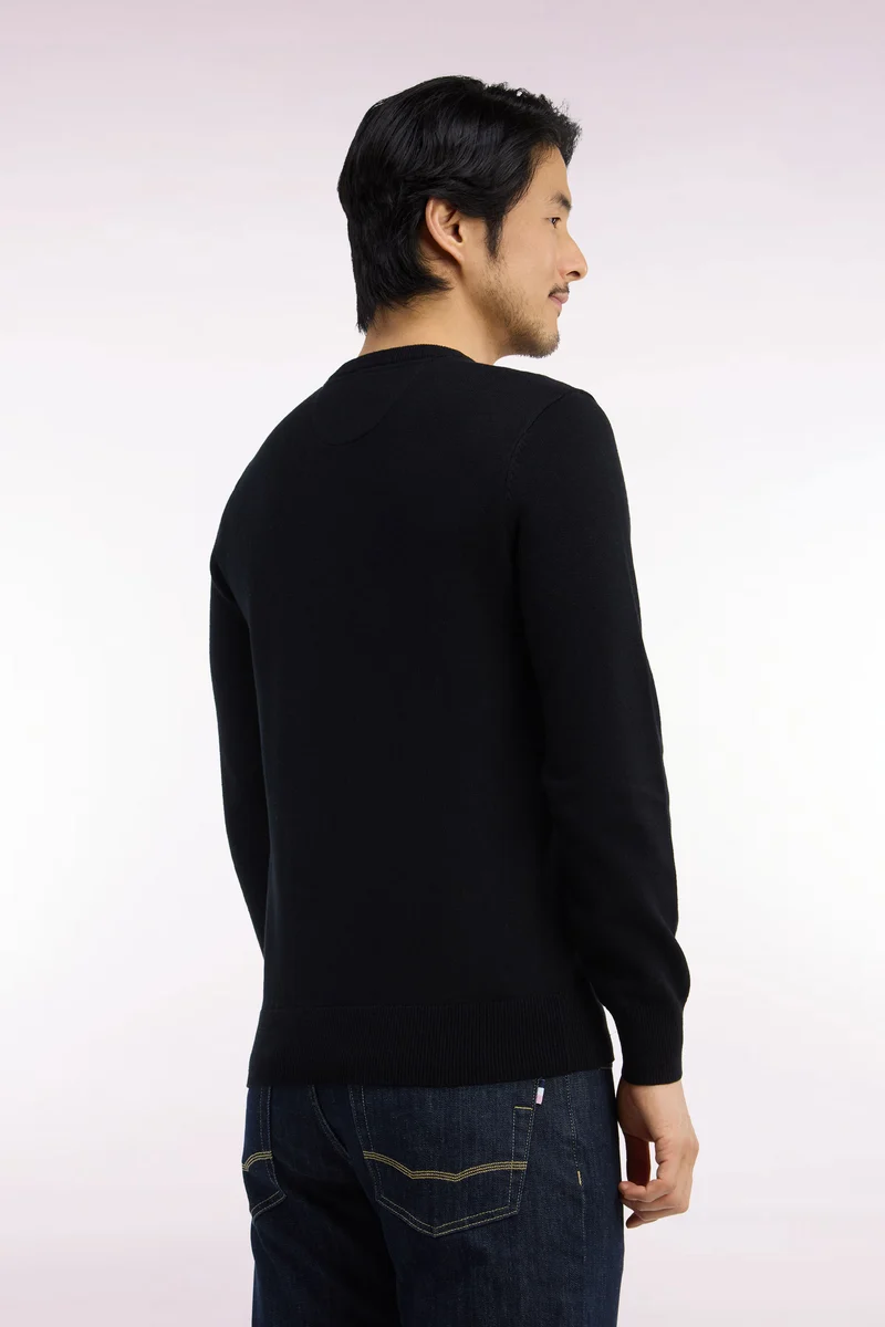 Pull col rond en laine et coton noir coupe droite