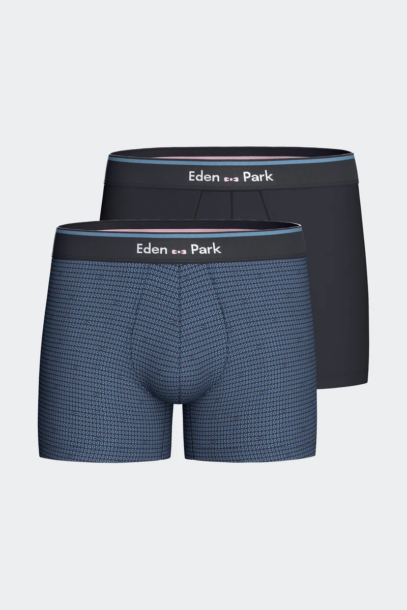 Lot de 2 boxers en jersey de coton stretch unis et imprimés marine
