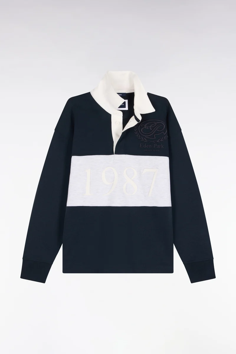 Sweatshirt unisexe en interlock marine chiné coupe loose