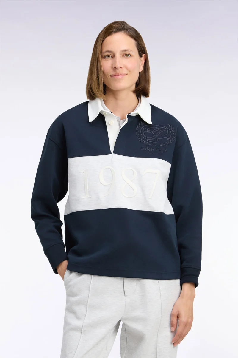 Sweatshirt unisexe en interlock marine chiné coupe loose