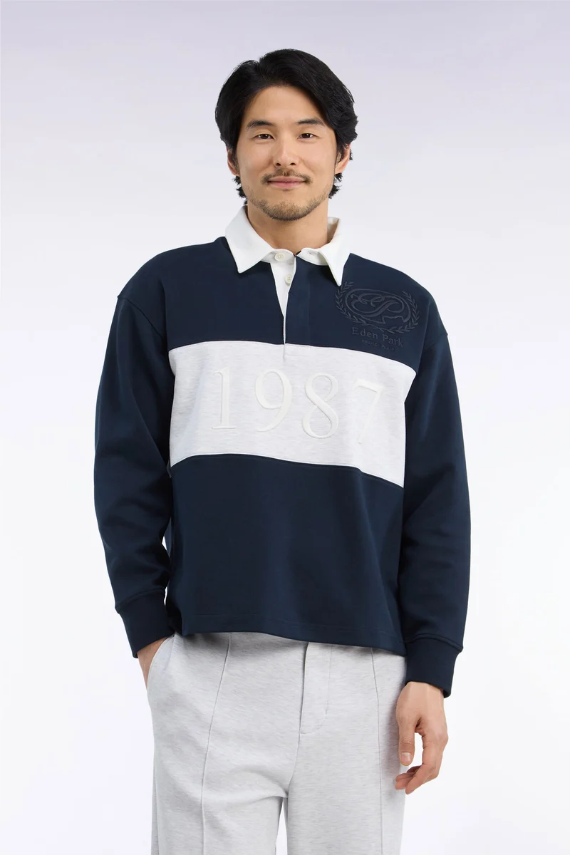 Sweatshirt unisexe en interlock marine chiné coupe loose