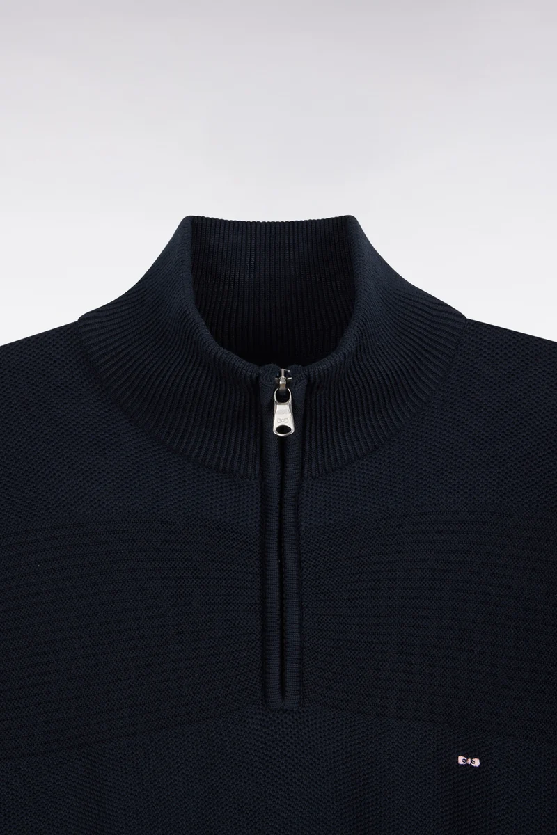 Pull à col camionneur zippé en maille marine à effets de rayures coupe regular