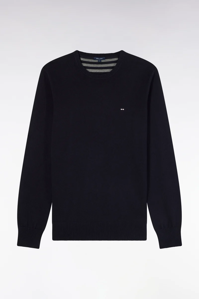 Pull col rond en laine et coton marine coupe droite