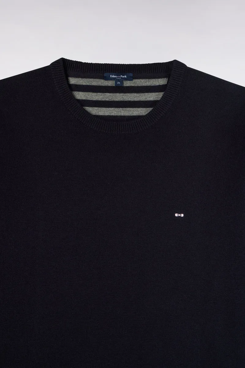 Pull col rond en laine et coton marine coupe droite