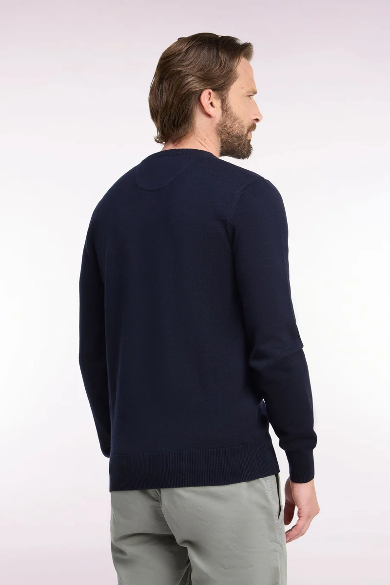 Pull col rond en laine et coton marine coupe droite