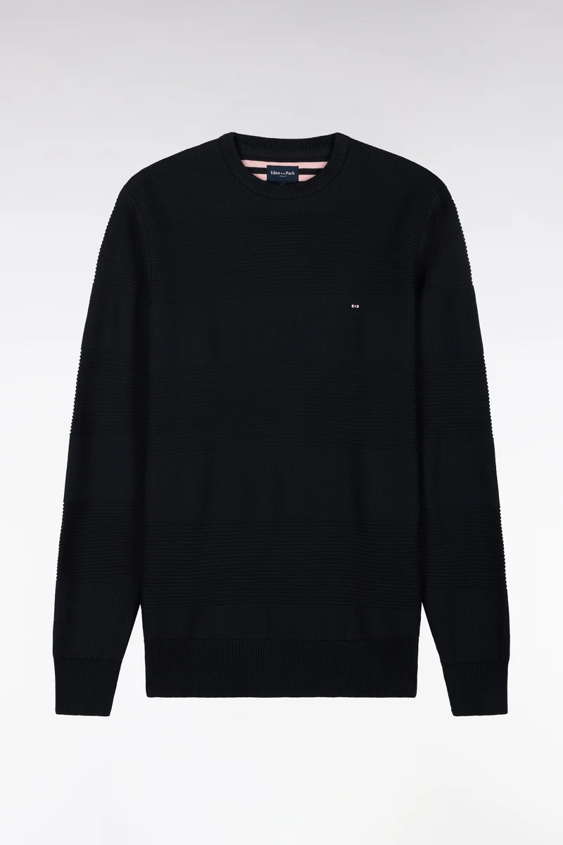 Pull à col rond en maille marine à effet de rayures coupe regular