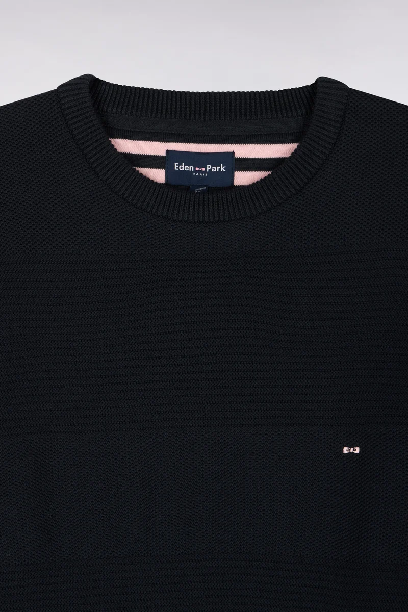 Pull à col rond en maille marine à effet de rayures coupe regular