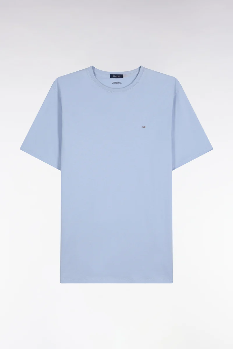 T-shirt manches courtes col rond en coton bleu ciel coupe droite