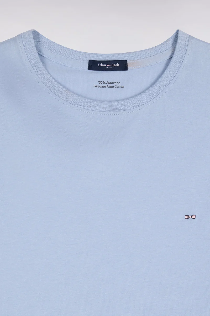 T-shirt manches courtes col rond en coton bleu ciel coupe droite
