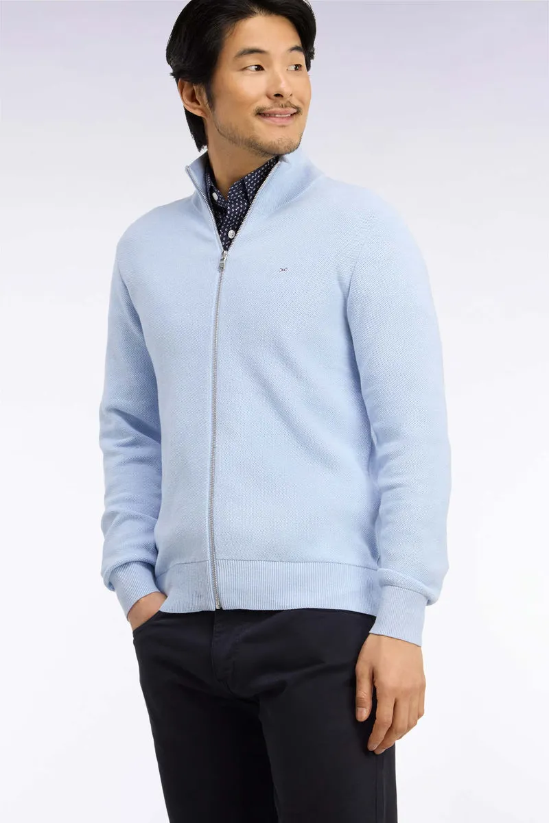 Cardigan zippé en coton bleu ciel coupe droite