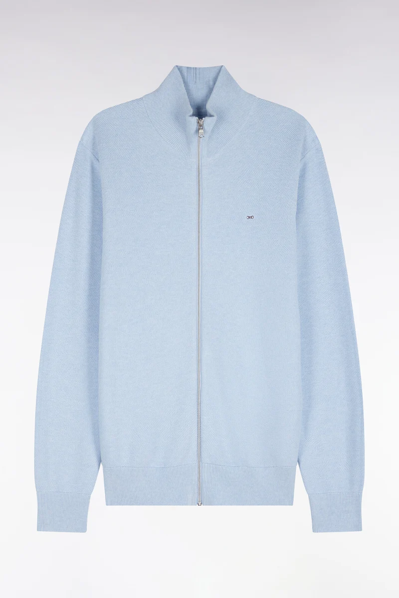 Cardigan zippé en coton bleu ciel coupe droite