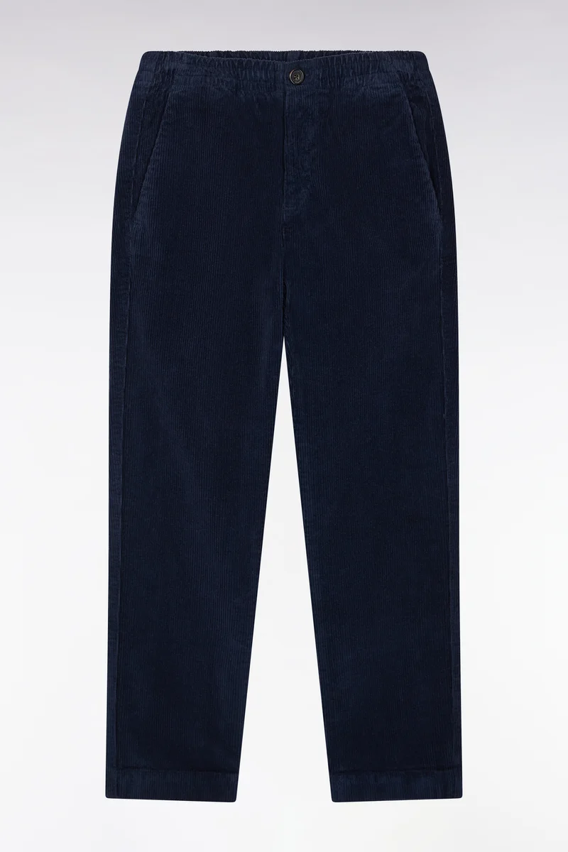 Pantalon chino sans pli en velours côtelé marine coupe droite