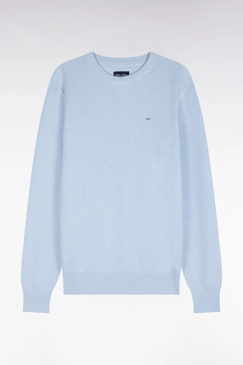 Pull col rond en coton bleu ciel coupe droite