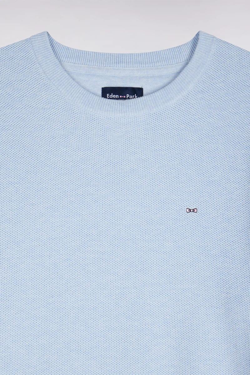 Pull col rond en coton bleu ciel coupe droite