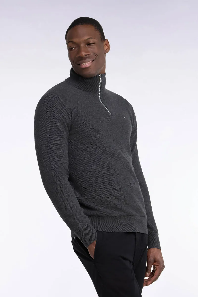 Pull col camionneur en coton gris foncé coupe droite