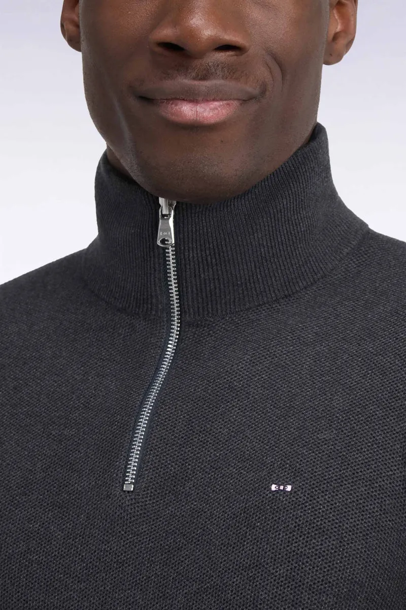 Pull col camionneur en coton gris foncé coupe droite