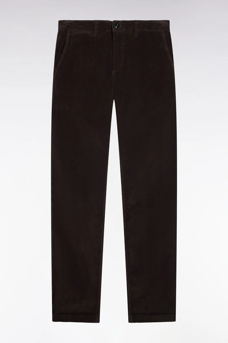 Pantalon chino sans plis en velours côtelé kaki coupe regular