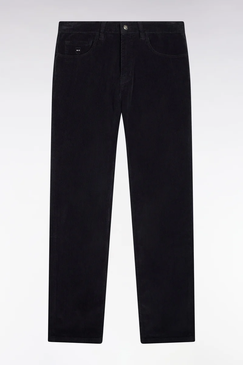 Pantalon 5 poches en velours côtelé marine coupe regular