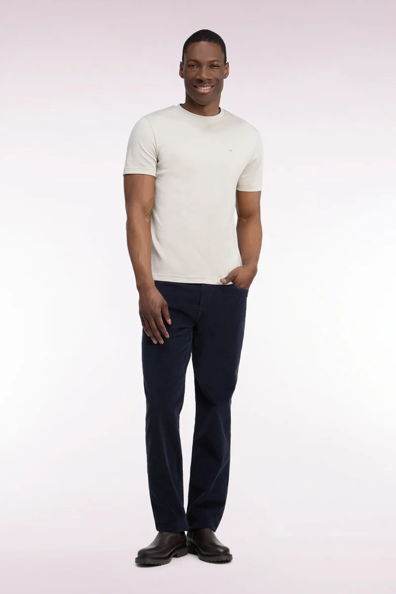 Pantalon 5 poches en velours côtelé marine coupe regular