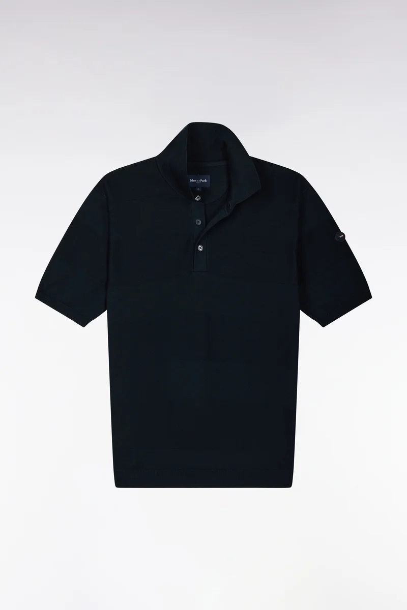Pull manches courtes golf à col polo en coton et viscose marine coupe droite