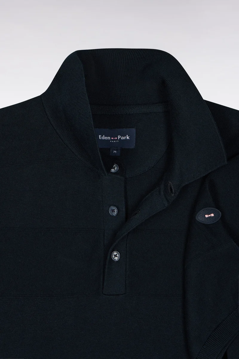 Pull manches courtes golf à col polo en coton et viscose marine coupe droite