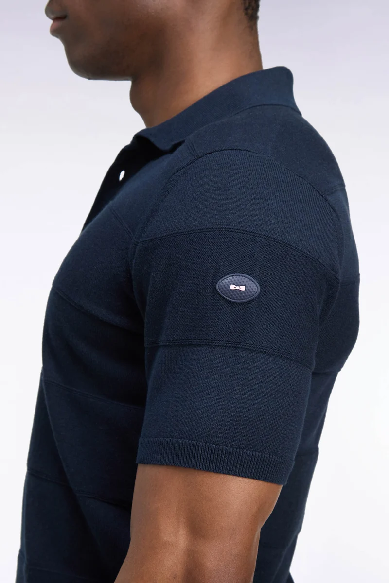 Pull manches courtes golf à col polo en coton et viscose marine coupe droite
