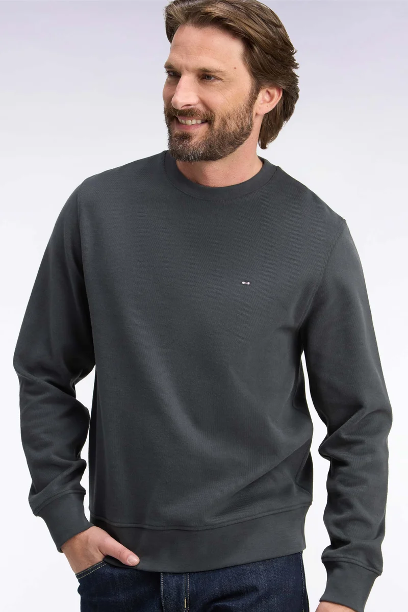 Sweatshirt à col rond en molleton coton kaki coupe droite