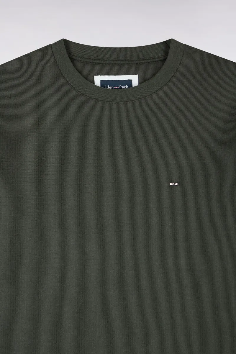 Sweatshirt à col rond en molleton coton kaki coupe droite