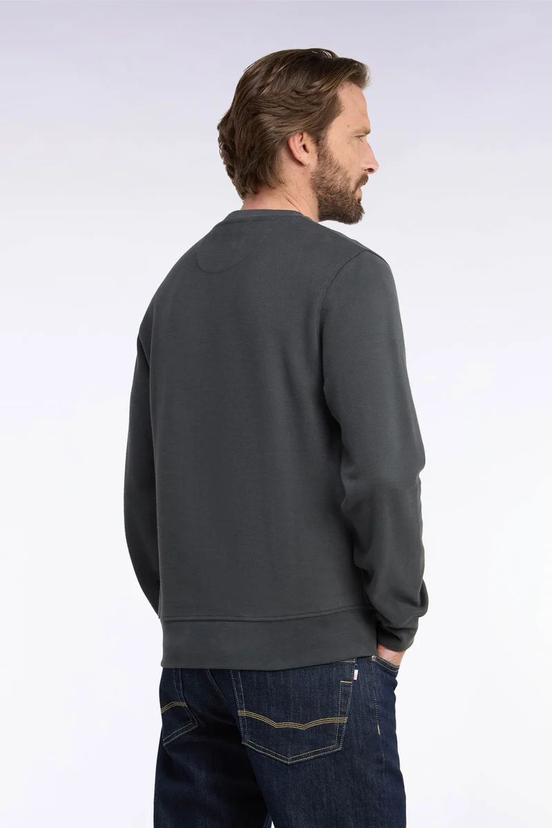 Sweatshirt à col rond en molleton coton kaki coupe droite