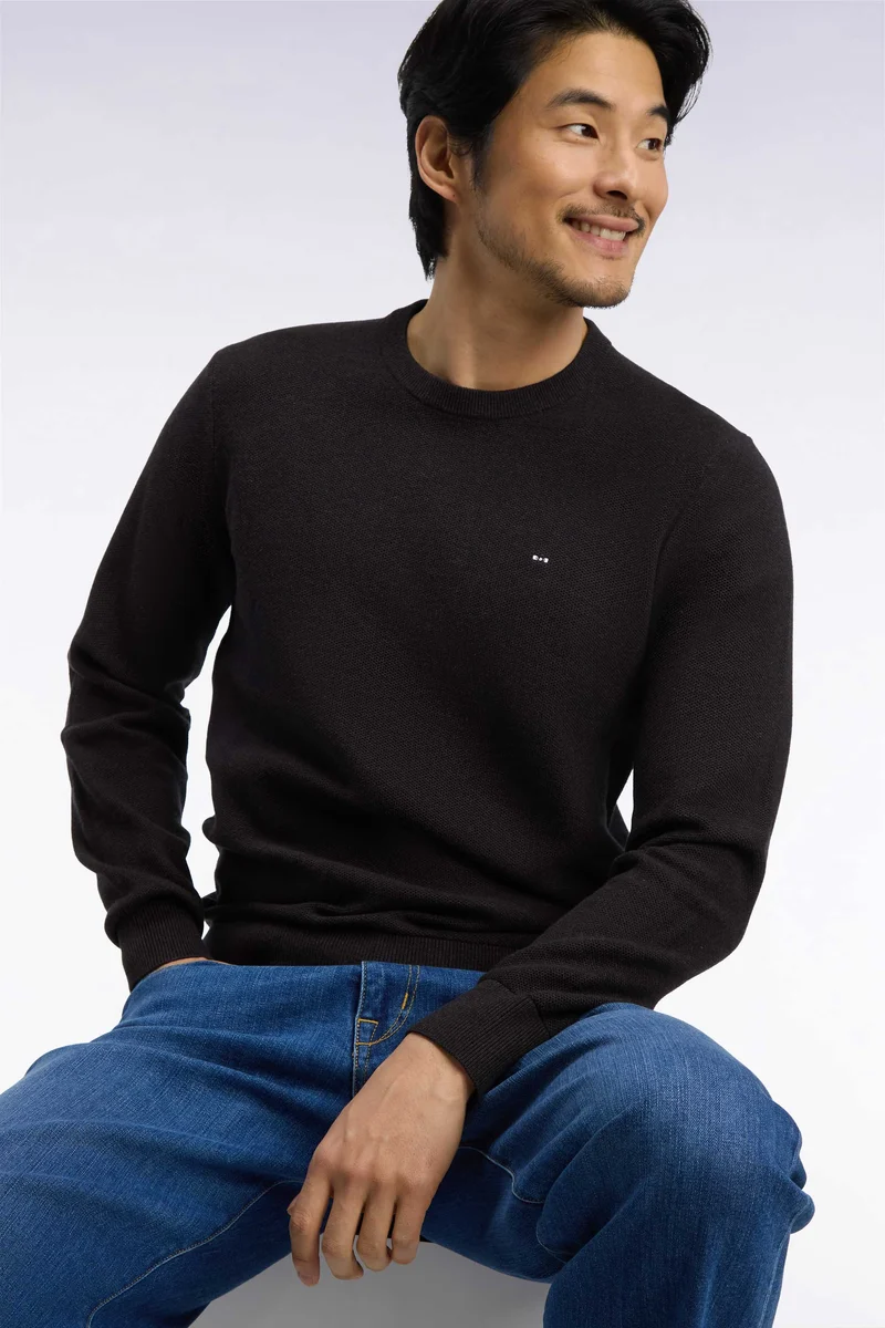 Pull col rond en coton marron coupe droite