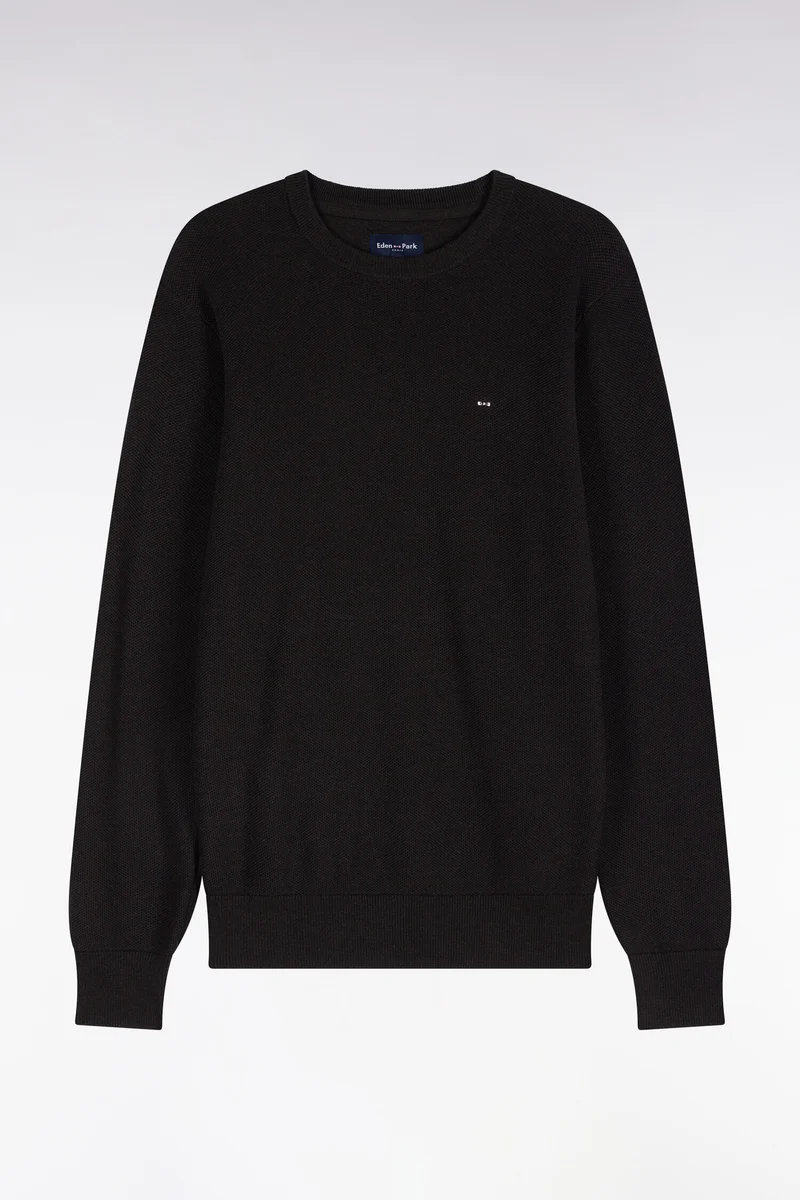 Pull col rond en coton marron coupe droite