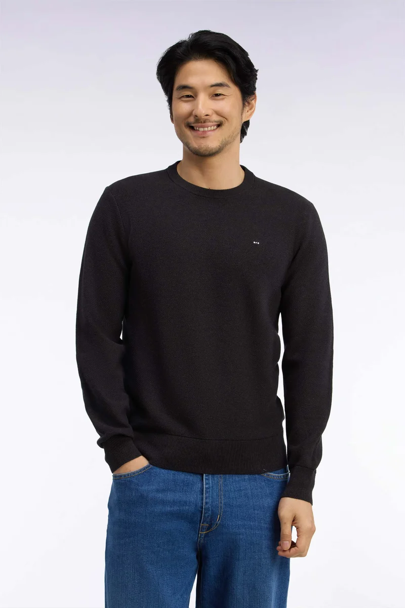 Pull col rond en coton marron coupe droite